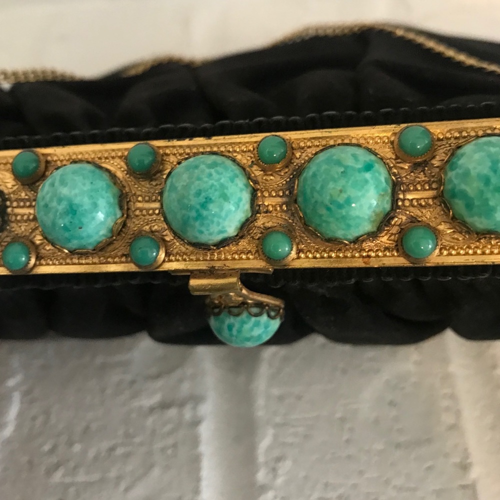 Custom Vintage Black Evening Bag with Green Stones - Picture 3 of 6
